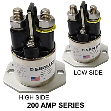 Shallco's 200 Amp Bi-Stable Relay image showing High Side Connection and Low Side Connection Relays